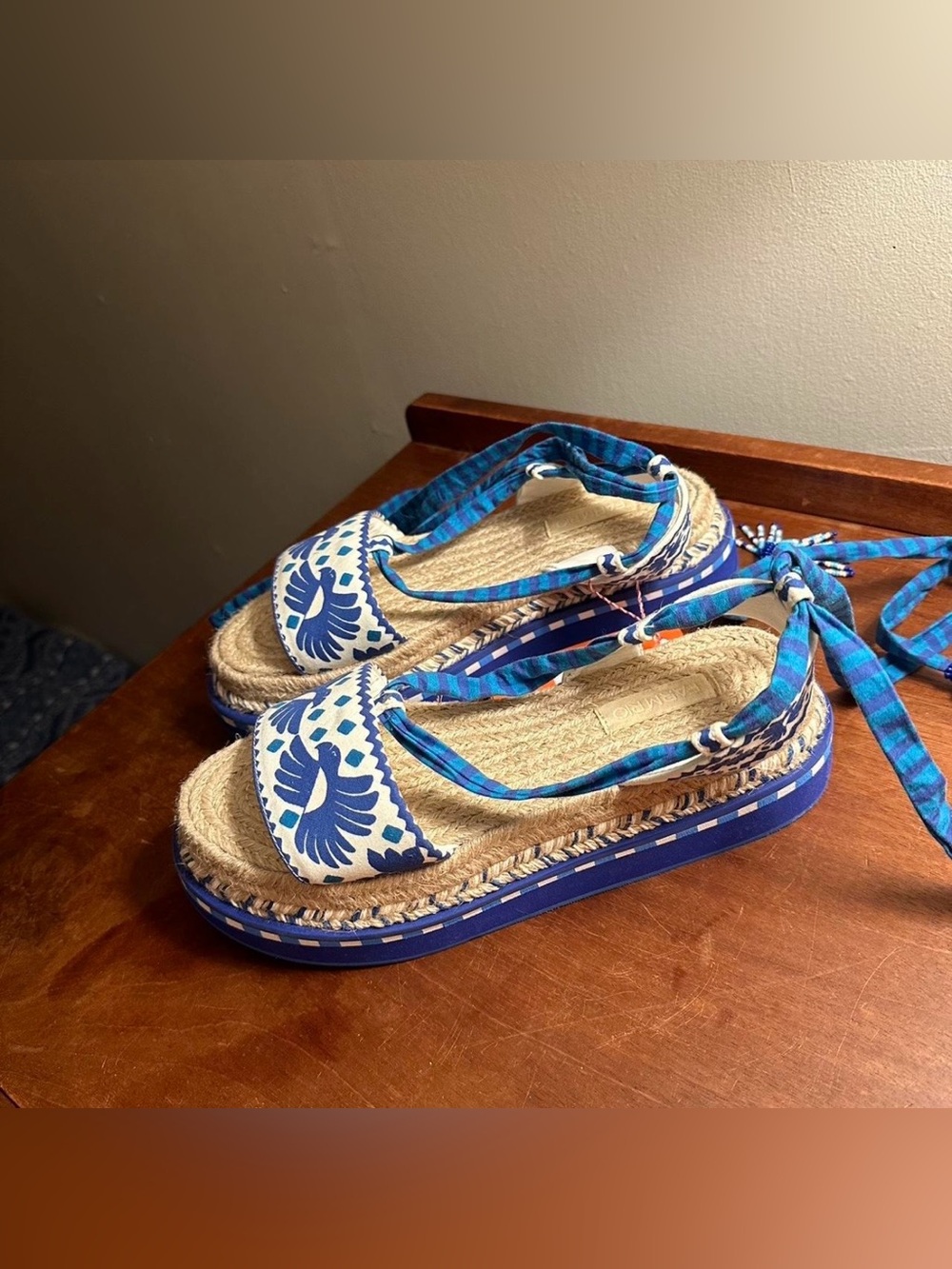 FARM Rio Blue Jungle Scarf Espadrille Flatform Sandel - Picture 2 of 5